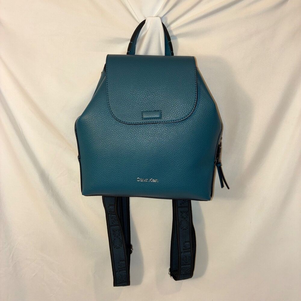 Calvin Klein Millie Pebble Faux Leather Backpack Aegean Blue Medium